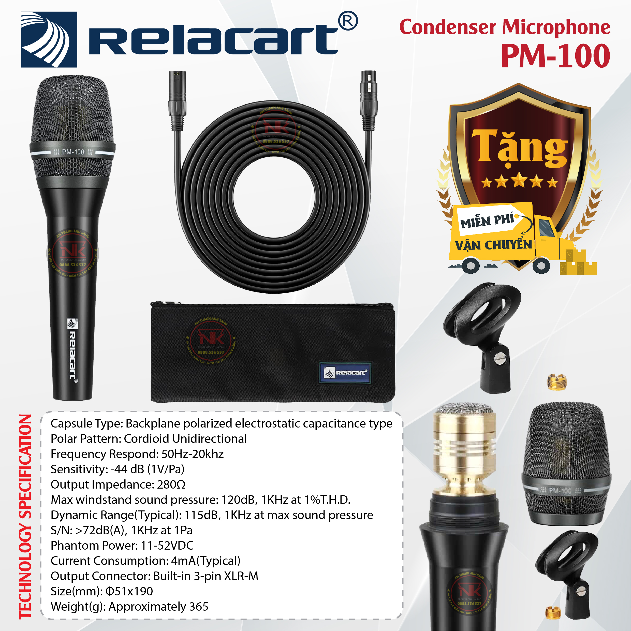 RELACART Condenser Microphone PM100 Chuyên nghiệp miễn phí vận chuyển