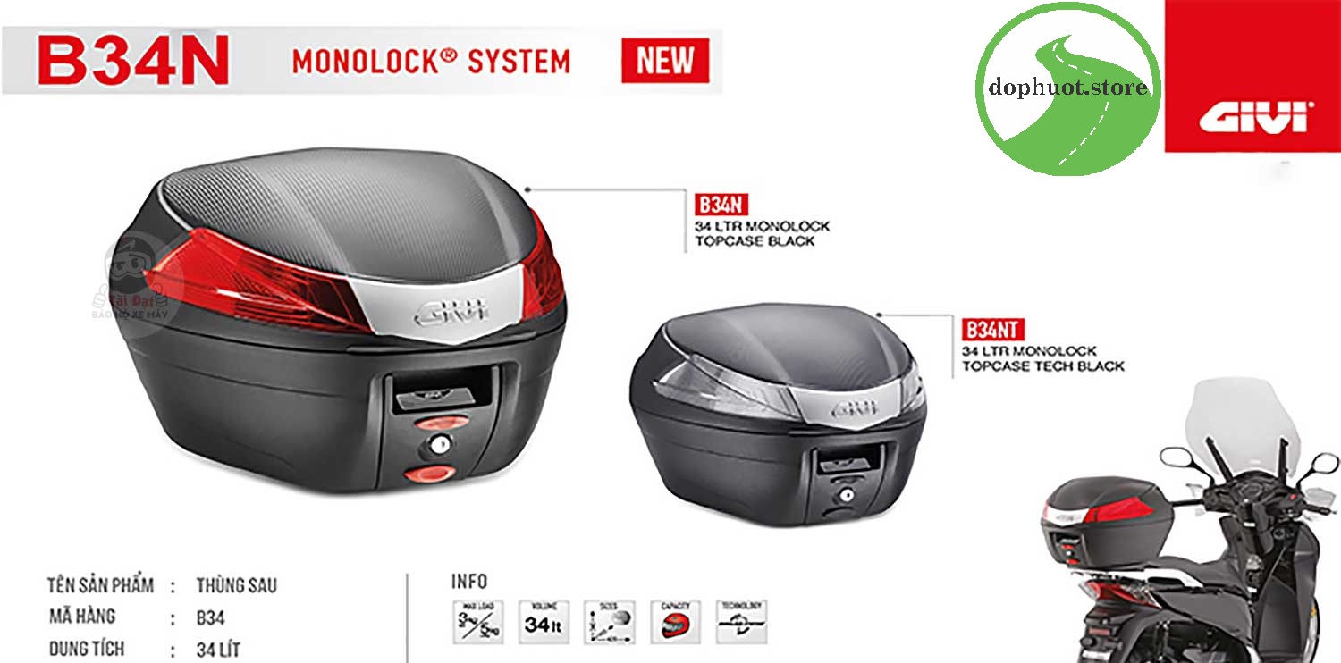 Thùng sau Givi B34N - Chính hãng GIVI 34 lít