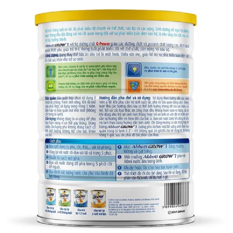 Sữa bột Abbott Grow 1 900g (0-6 tháng) Yokids Plaza