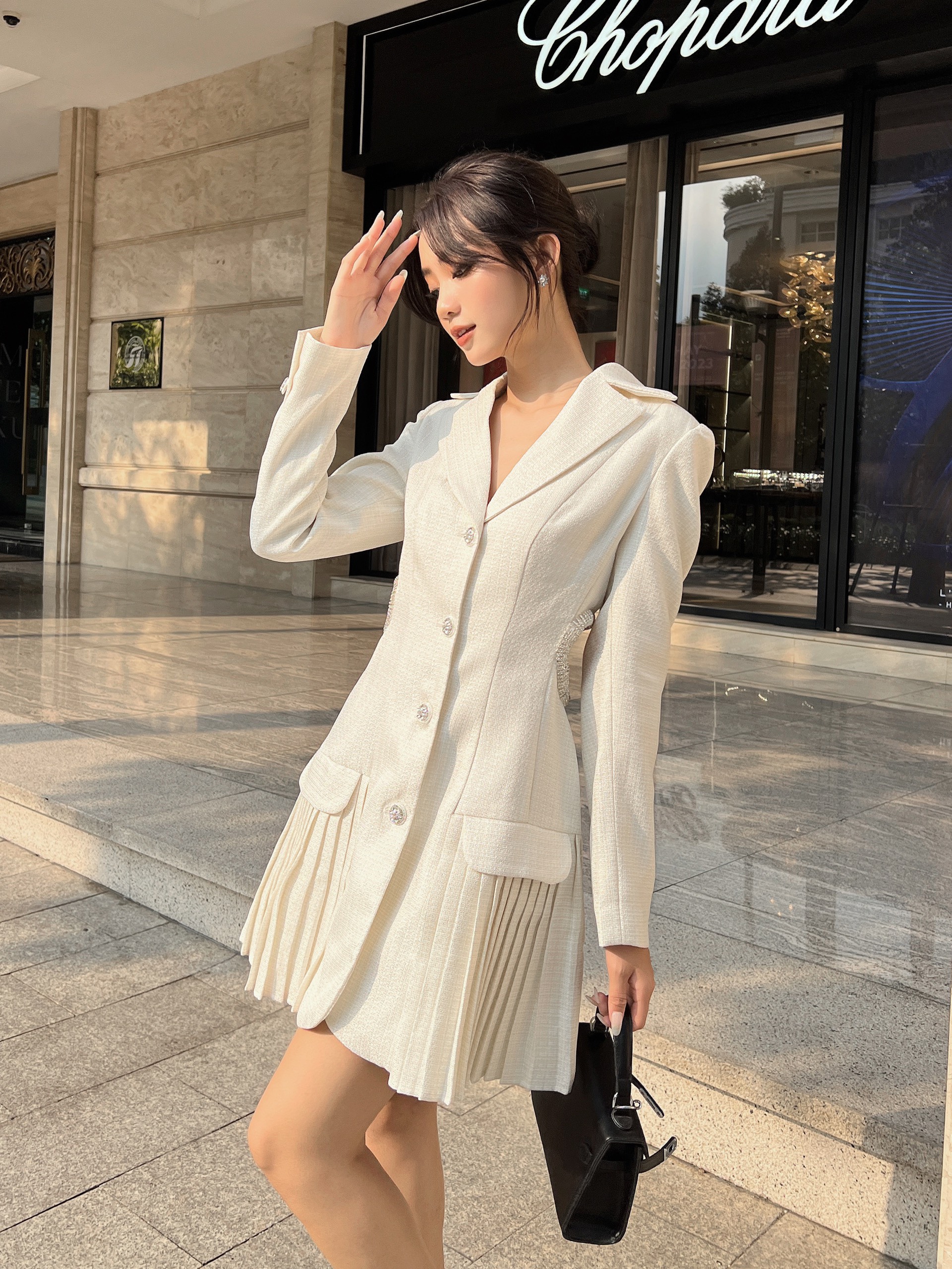 COCO SIN - Đầm Vest Đính Đá Phối Dập Ly