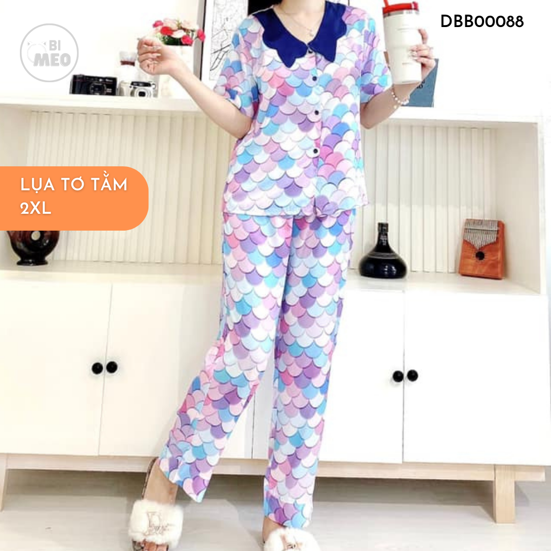 [SIZE 55-75KG] Đồ ngủ nữ pijama - Lụa tơ tằm kiểu quần dài  - DBB00088