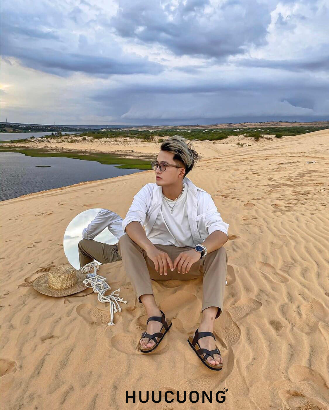 Giày Sandal đế trấu unisex xỏ ngón da pu đen