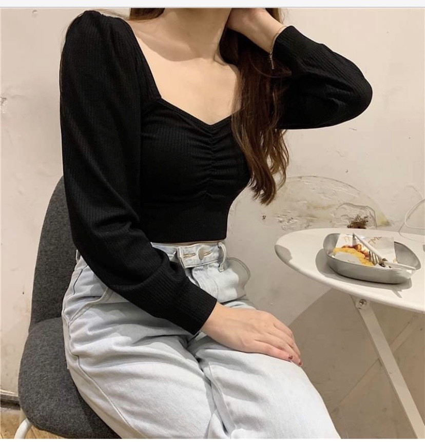 ÁO CROPTOP TAY PHỒNG RÚT NGỰC TAY DÀI
