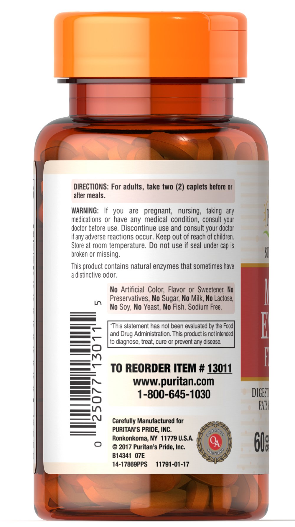 Hỗn hợp men tiêu hóa Multi Enzym Formula 60 viên Puritan's Pride