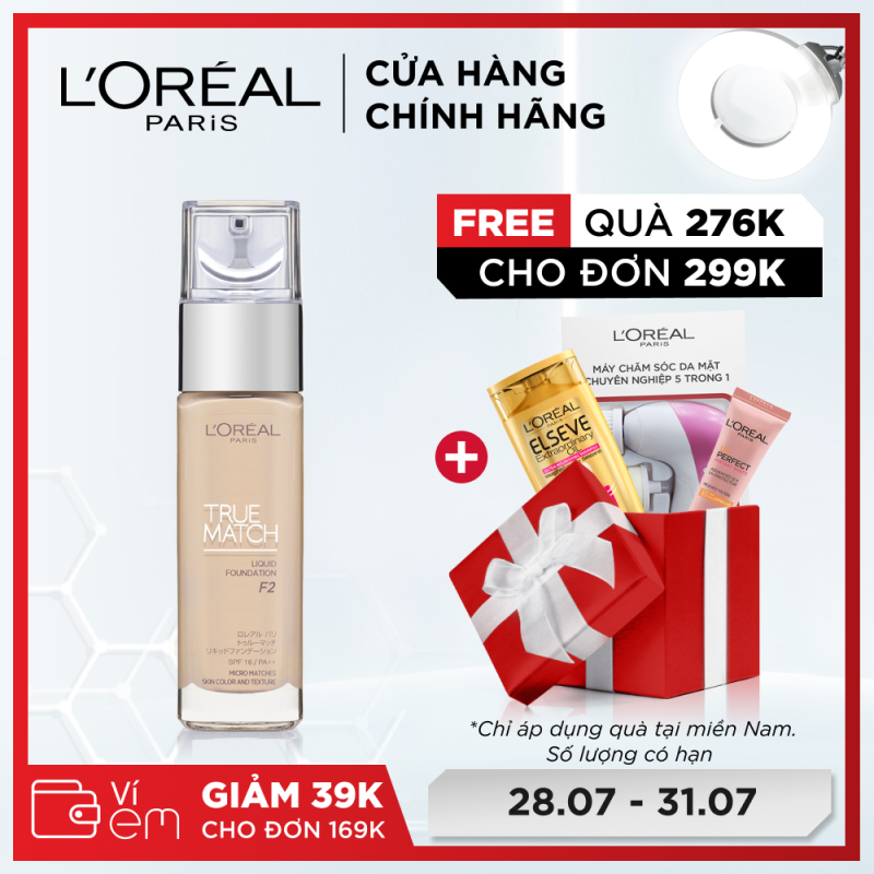 Kem nền mịn nhẹ dưỡng da dạng lỏng LOreal Paris True match Liquid Foundation 30ml