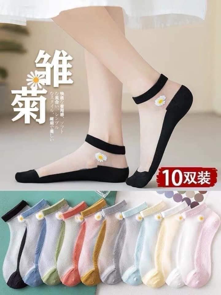 Set 10 Đôi Tất Ren Lụa Hoa Cúc Hot Trend 2020 VT0037