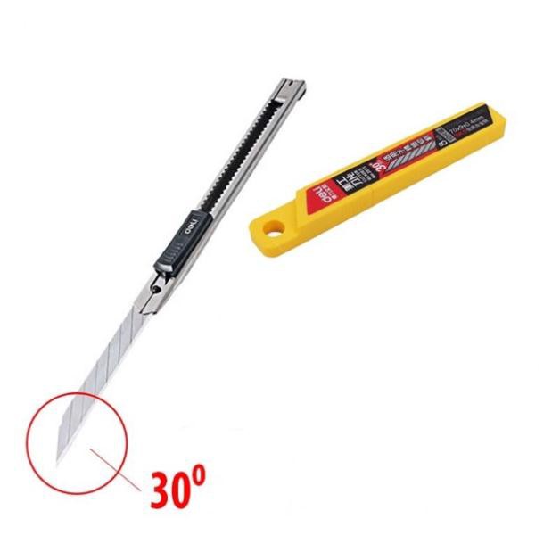 Combo dao rọc giấy 30 độ deli 2034 + hộp 10 lưỡi dao 30 độ deli 2015