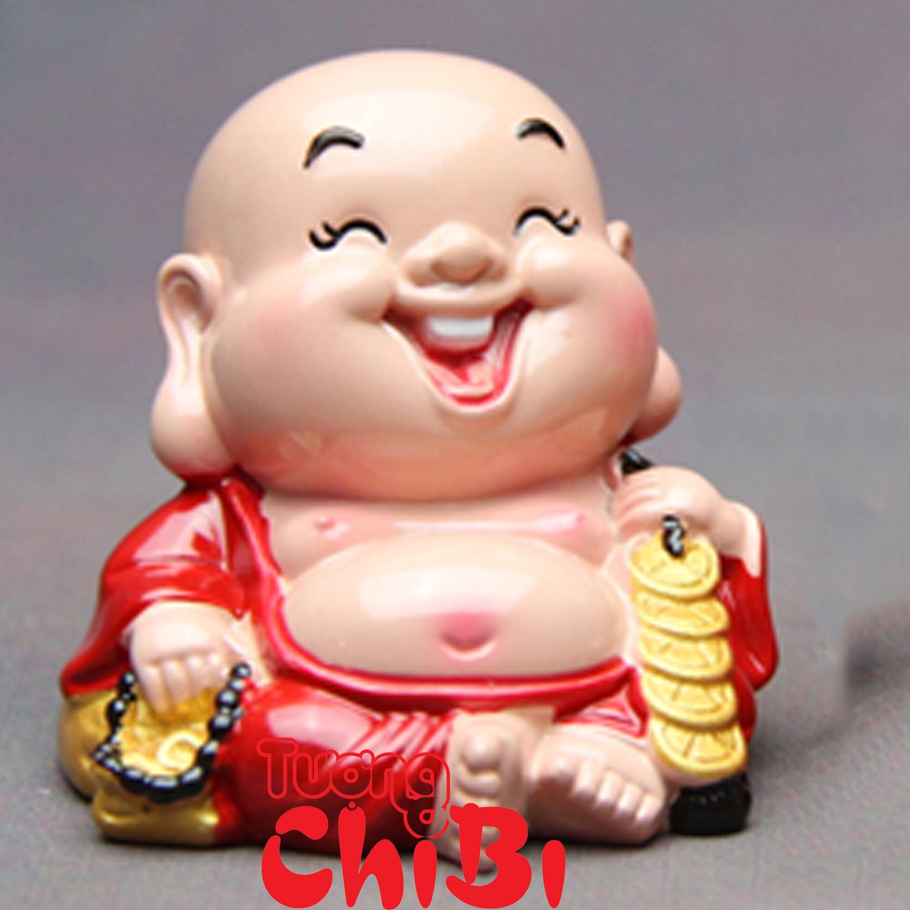 Tượng chibi di lặc 6cm - cầm xâu tiền vàng