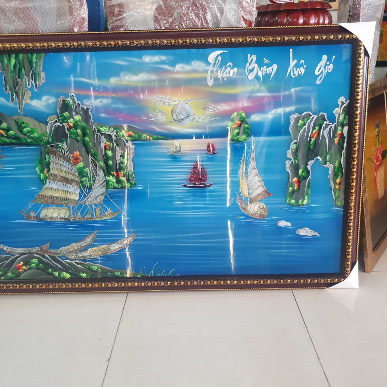 Tranh sơn mài thuận buồm xuôi gió cẩn ốc xà cừ cao cấp size 90x172 cm treo tường, trang trí nhà cửa, văn phòng, quà tặng tân gia, tặng dịp Lễ, Tết đầy ý nghĩa