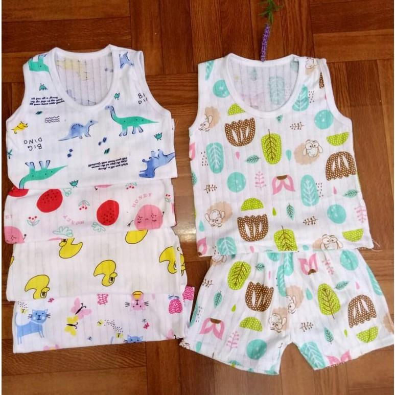 [Xả hàng] Bộ cotton giấy sát nách mát mềm cho bé yêu