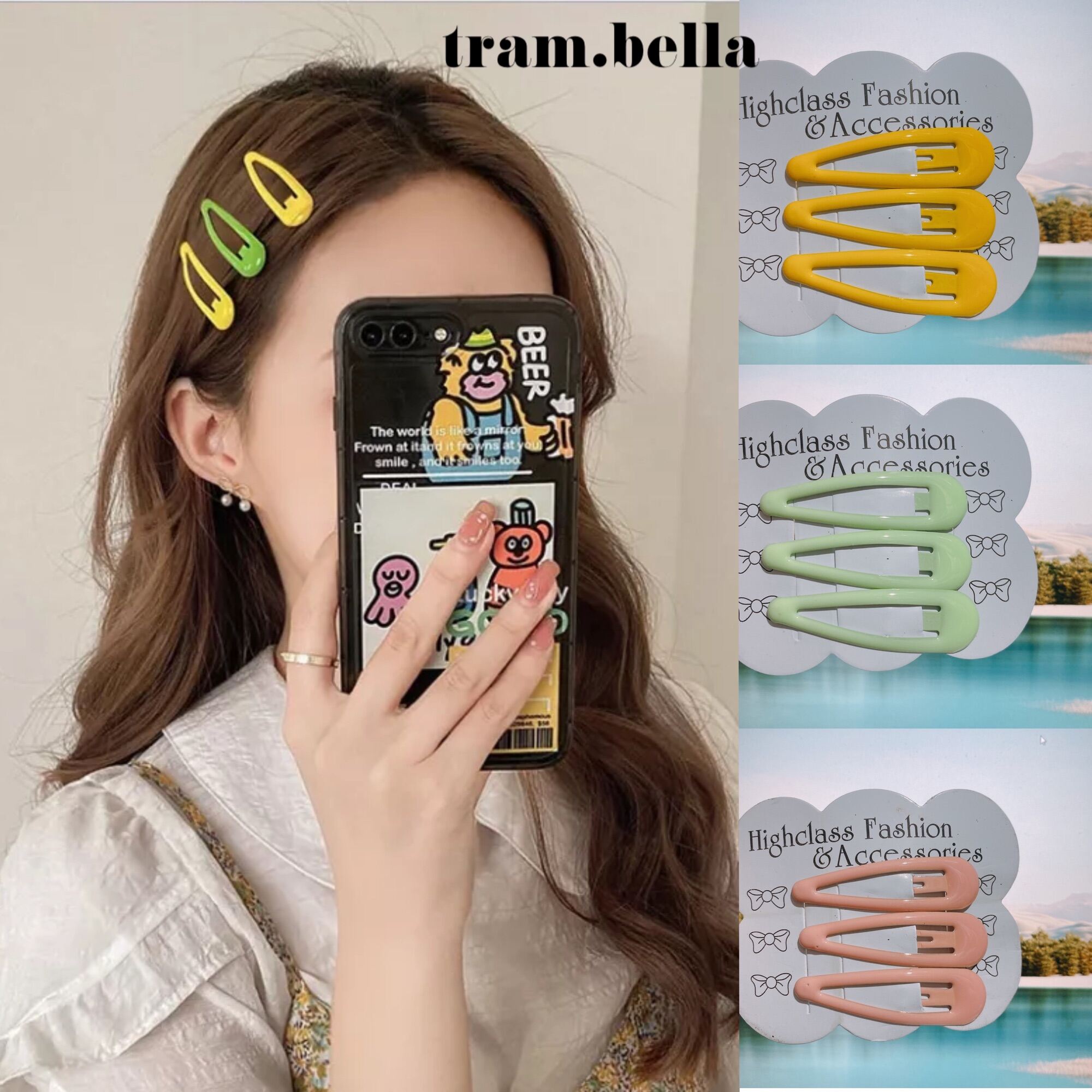 set 3 kẹp tóc mái bật phong cách hàn quốc