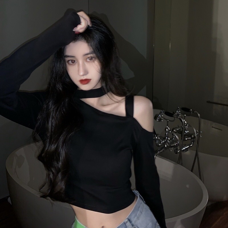 Áo kiểu thun croptop tay dài dáng ôm cho nữ