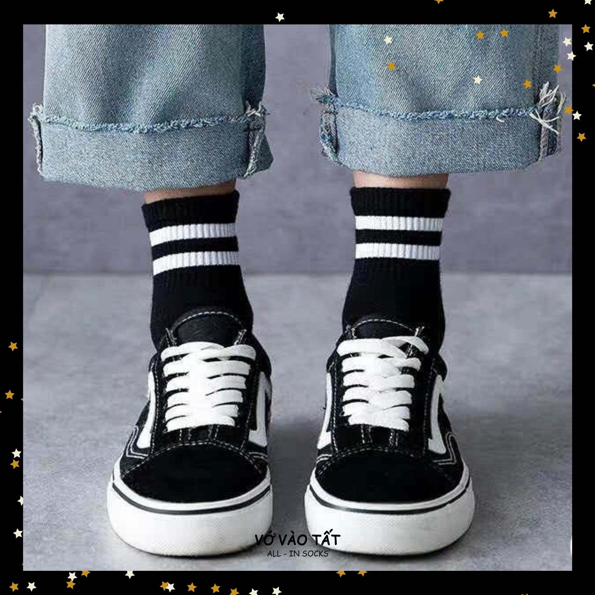 TẤT VỚ UNISEX TRẮNG ĐEN SỌC NGANG