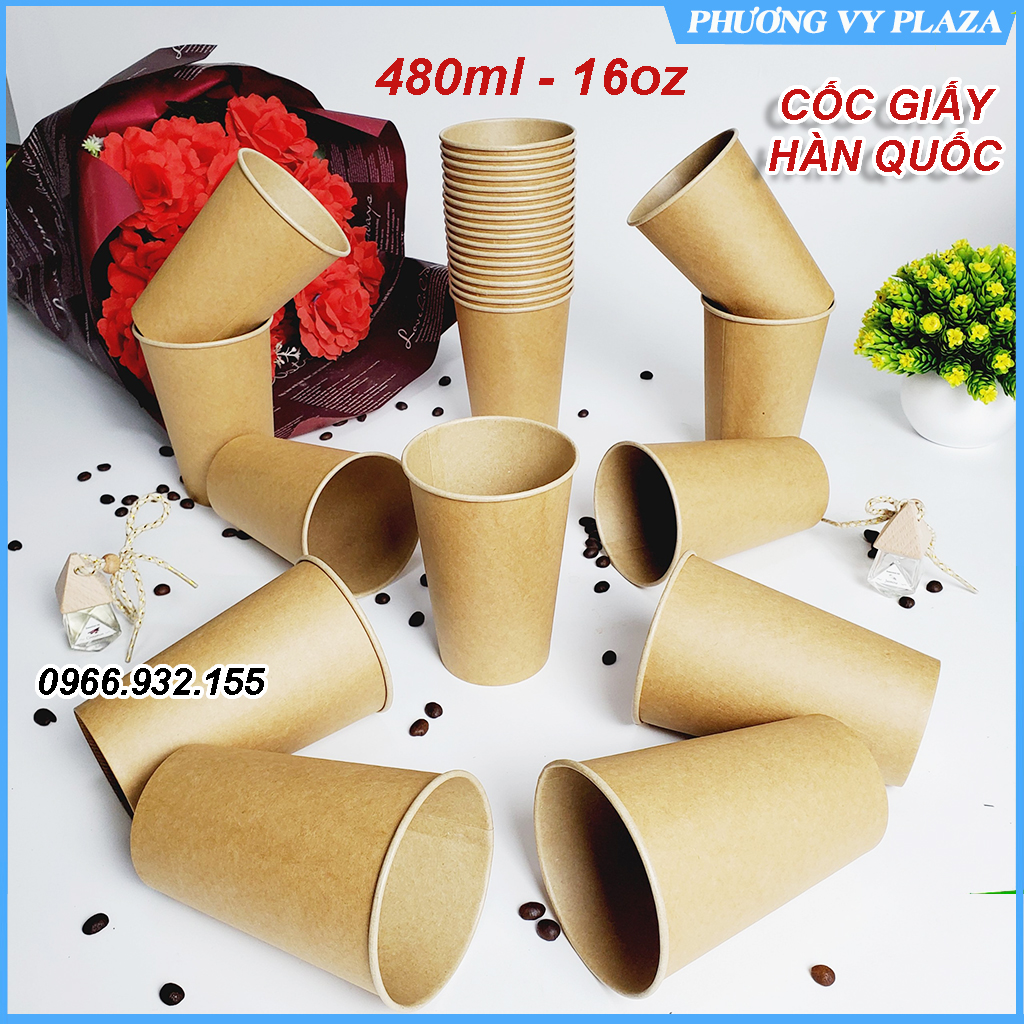Set 50 chiếc cốc giấy nâu trơn 480ml - 16oz