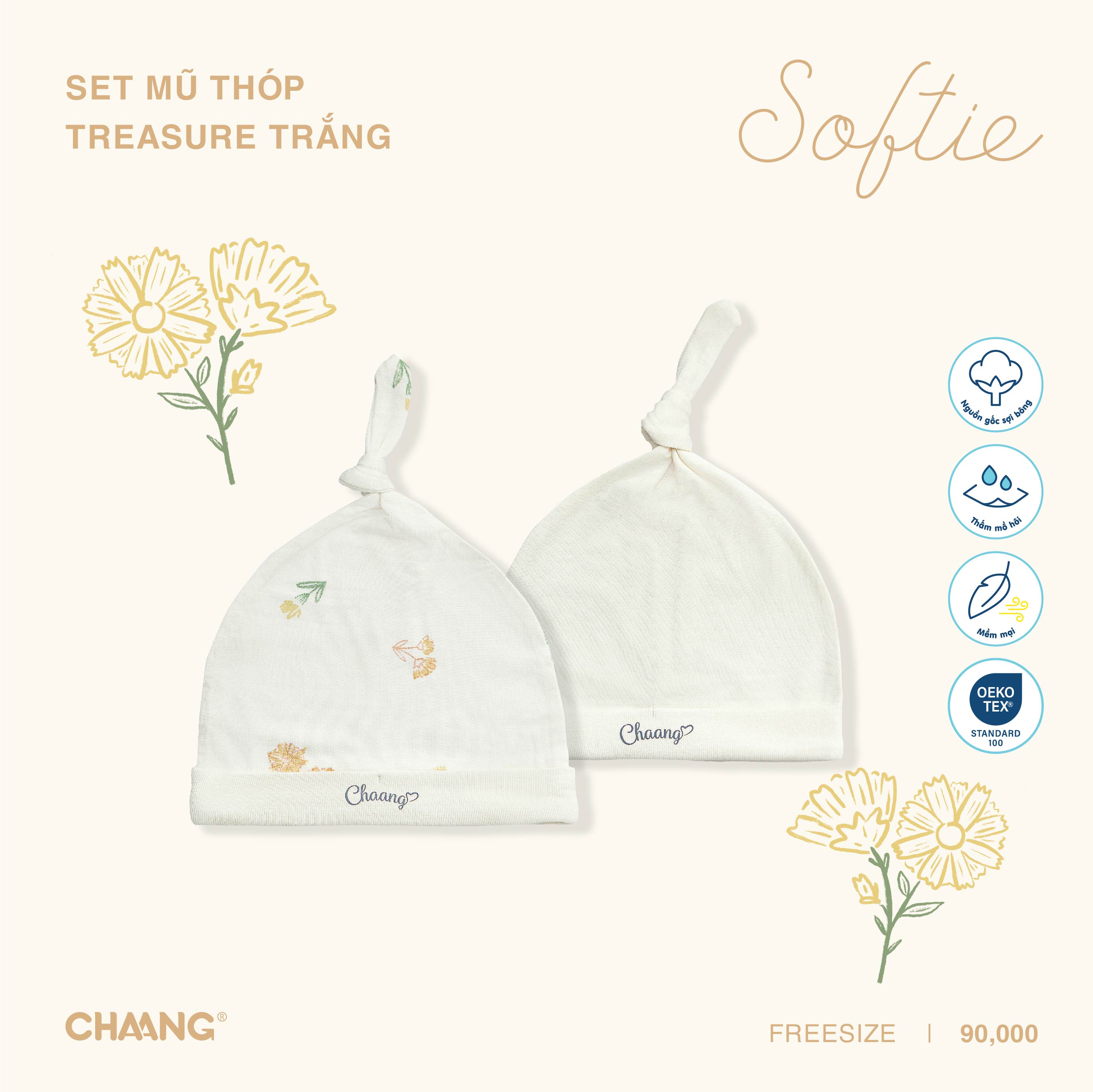 SET 2 mũ thóp cho bé sơ sinh Treasure Chaang