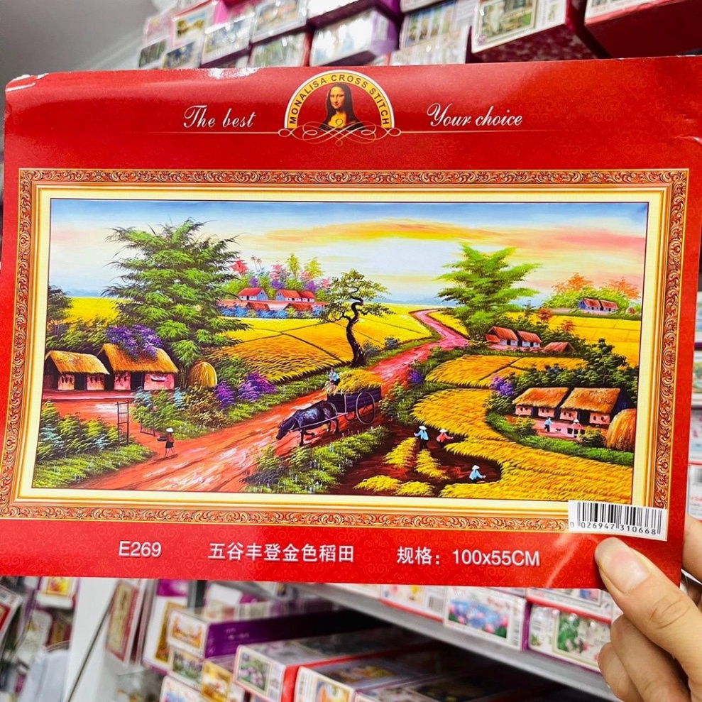 Tranh thêu chữ thập Phong cảnh Làng quê E246