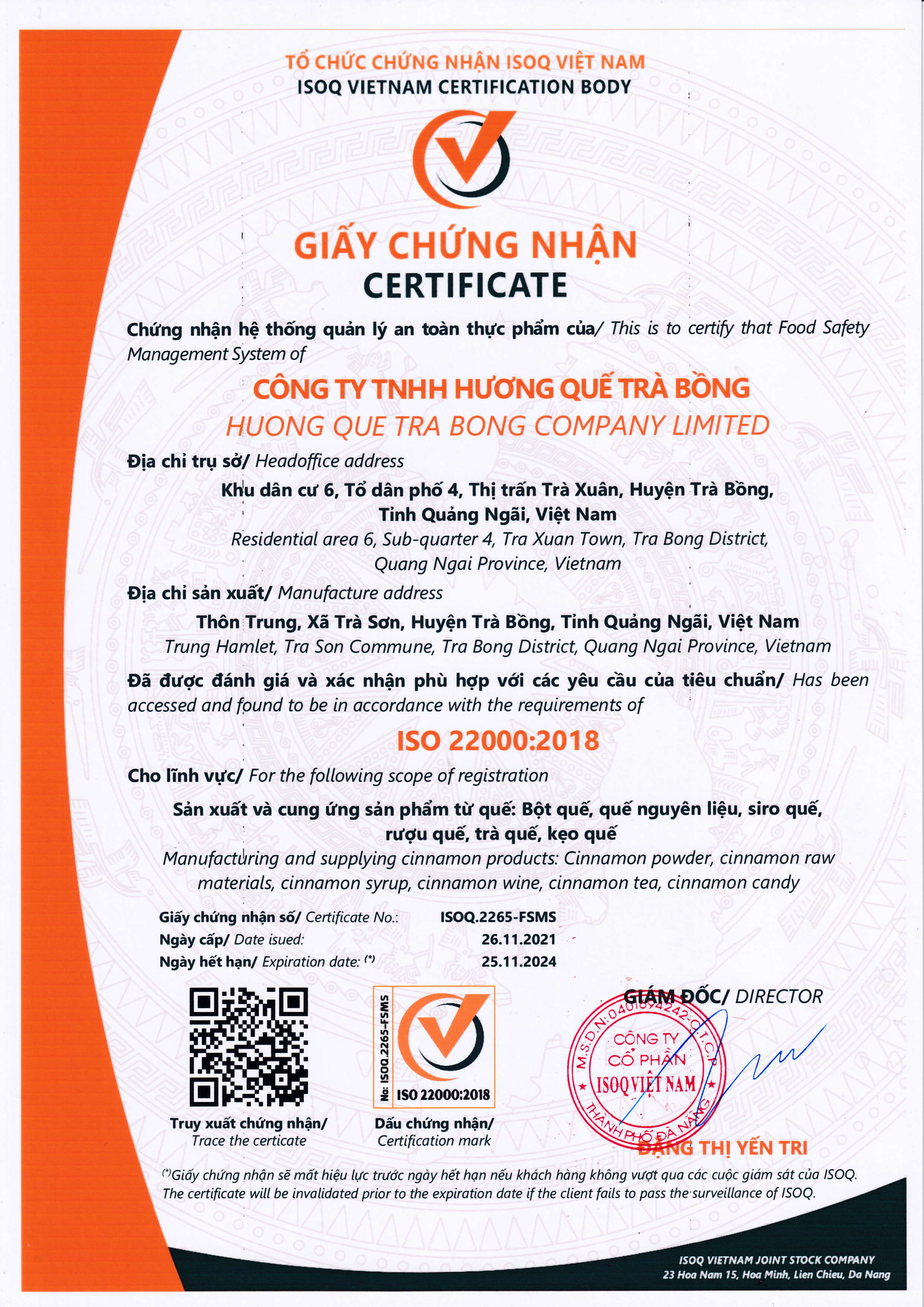 Siro Quế 500ml, Hương Quế Trà Bồng