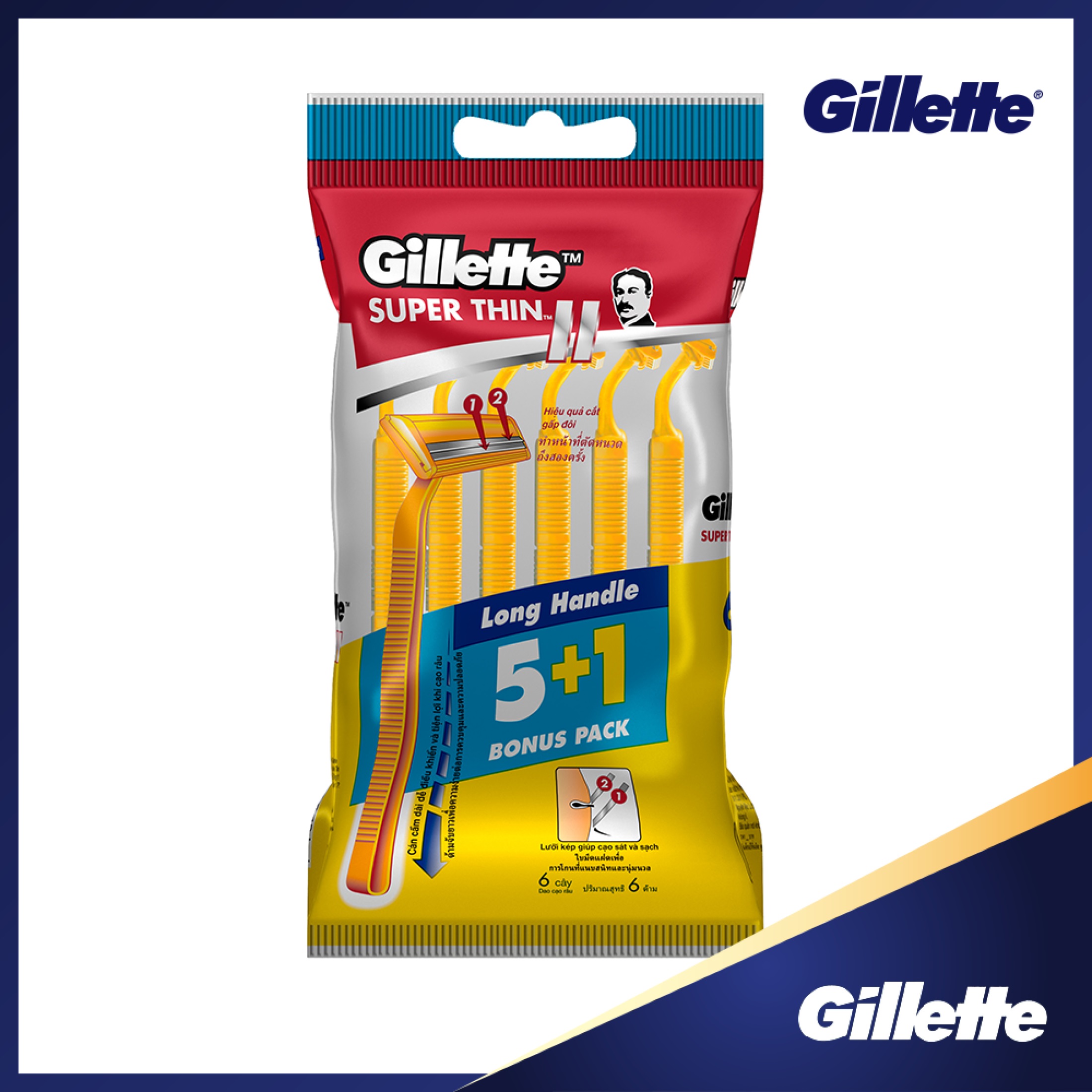 [HCM ship 2h] Combo 3 Gói Dao Cạo Râu Gillette Superthin Cán Vàng (Gói 5+1)