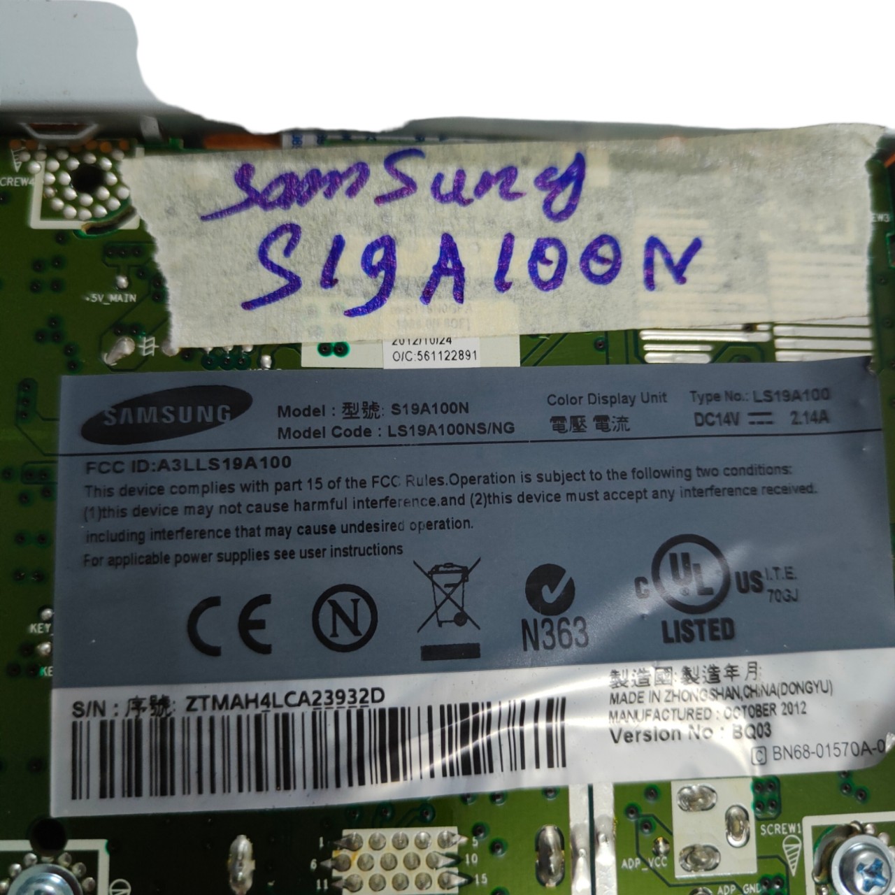Mainboard xử lý màn hình samsung s19a100n