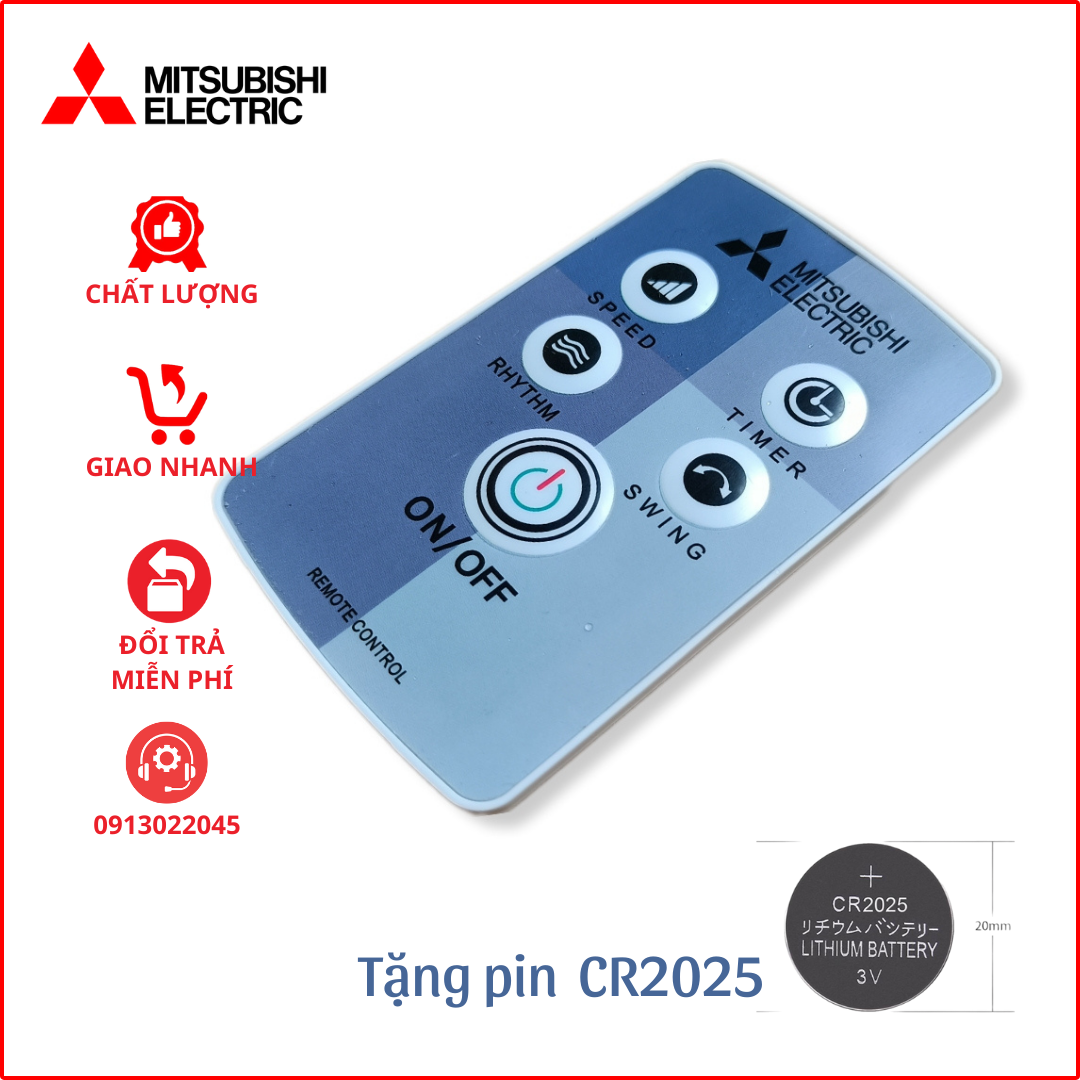 Remote cho quạt Mitsubishi (Mẫu xám đã có pin)