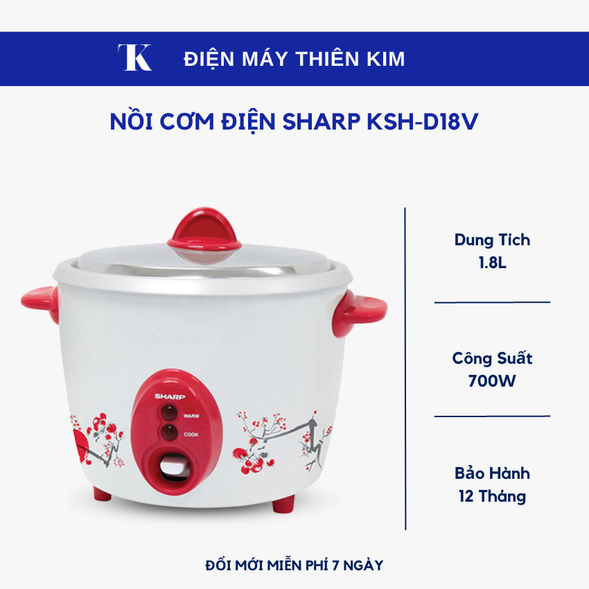 Nồi cơm điện nắp rời sharp ksh-d18v