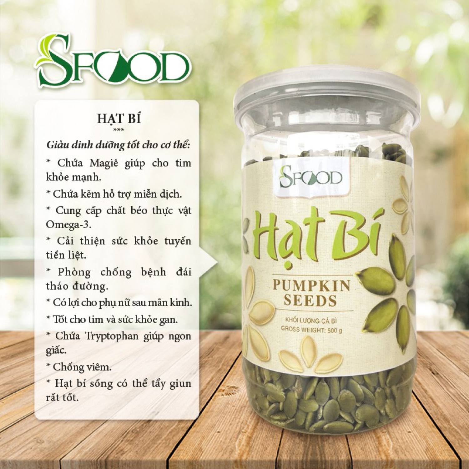 Hạt bí tách vỏ Sfood 500gram