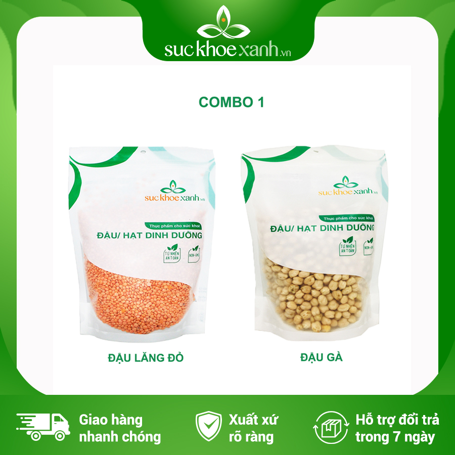 Combo 1 - đậu gà & đậu lăng đỏ nguyên hạt - 500g/túi