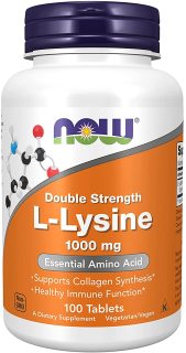 NOW L-Lysine 1000 mg Tăng Đề Kháng ,Tổng Hợp Collagen Đẹp Da 100 Viên thumbnail