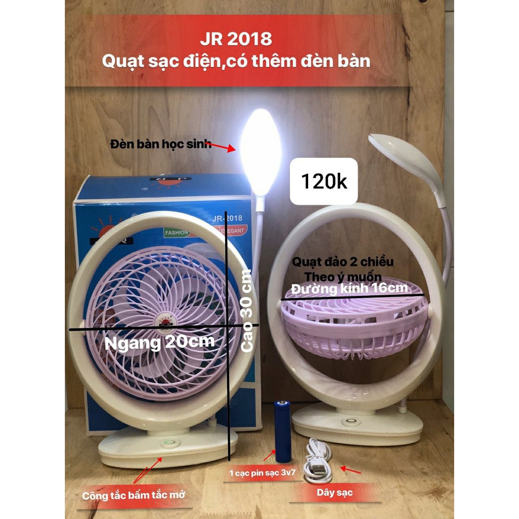 {Gía Hủy Diệt}  QUẠT SẠC ĐỂ BÀN CÓ ĐÈN LED JR 2018