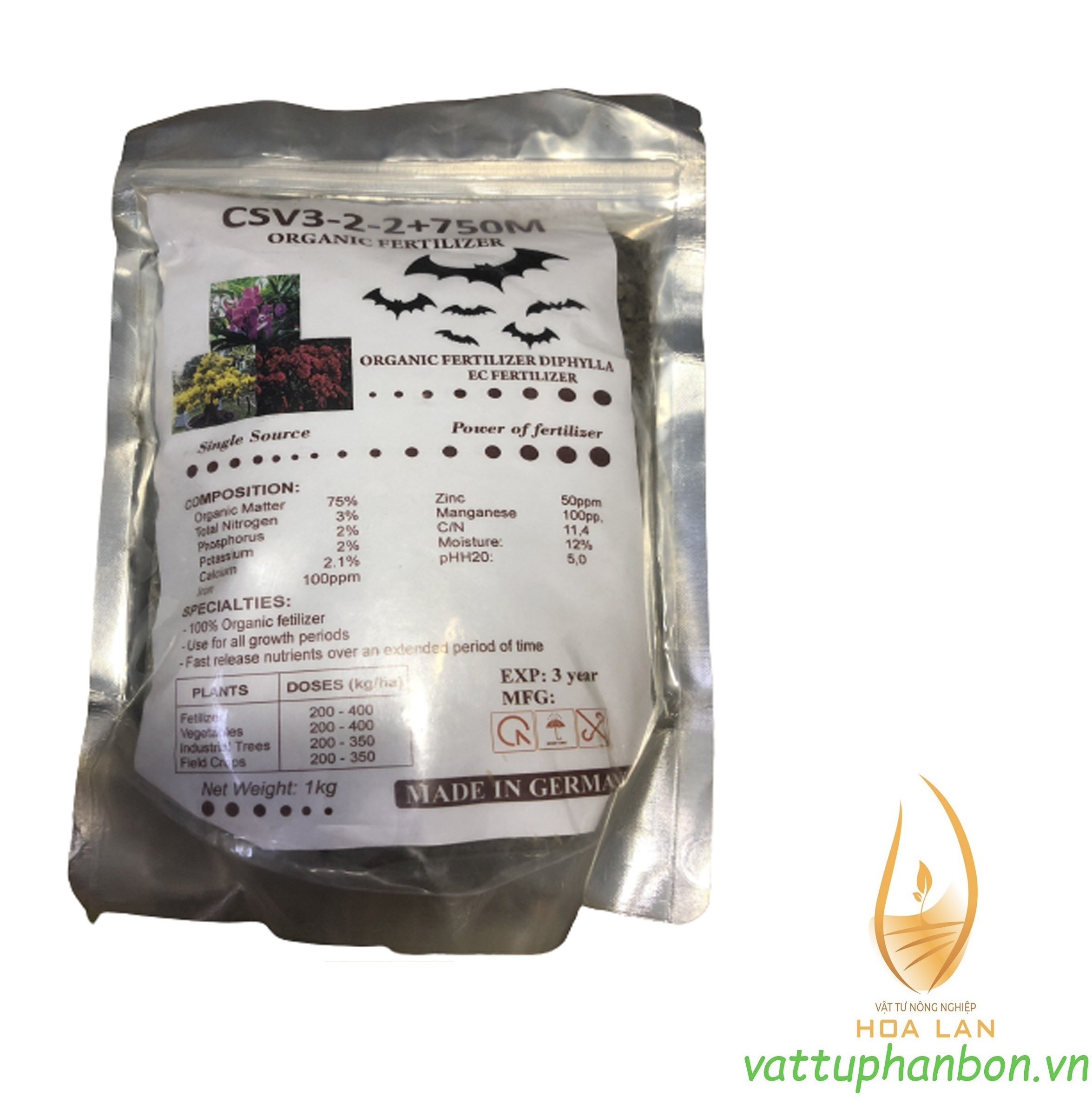 Phân Dơi Nén - Đức CSV 3-2-2+75OM Organic Fertilizer - #459A# 1Kg