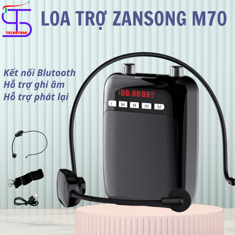 Máy trợ giảng cho giáo viên, Máy trợ giảng không dây, Loa trợ giảng mic không dây - Máy trợ giảng KAW Zansong M70, kèm mic cài đầu không dây, nhỏ gọn pin bền, công suất lớn 15W, Âm thanh lớn, Hàng Chính Hãng