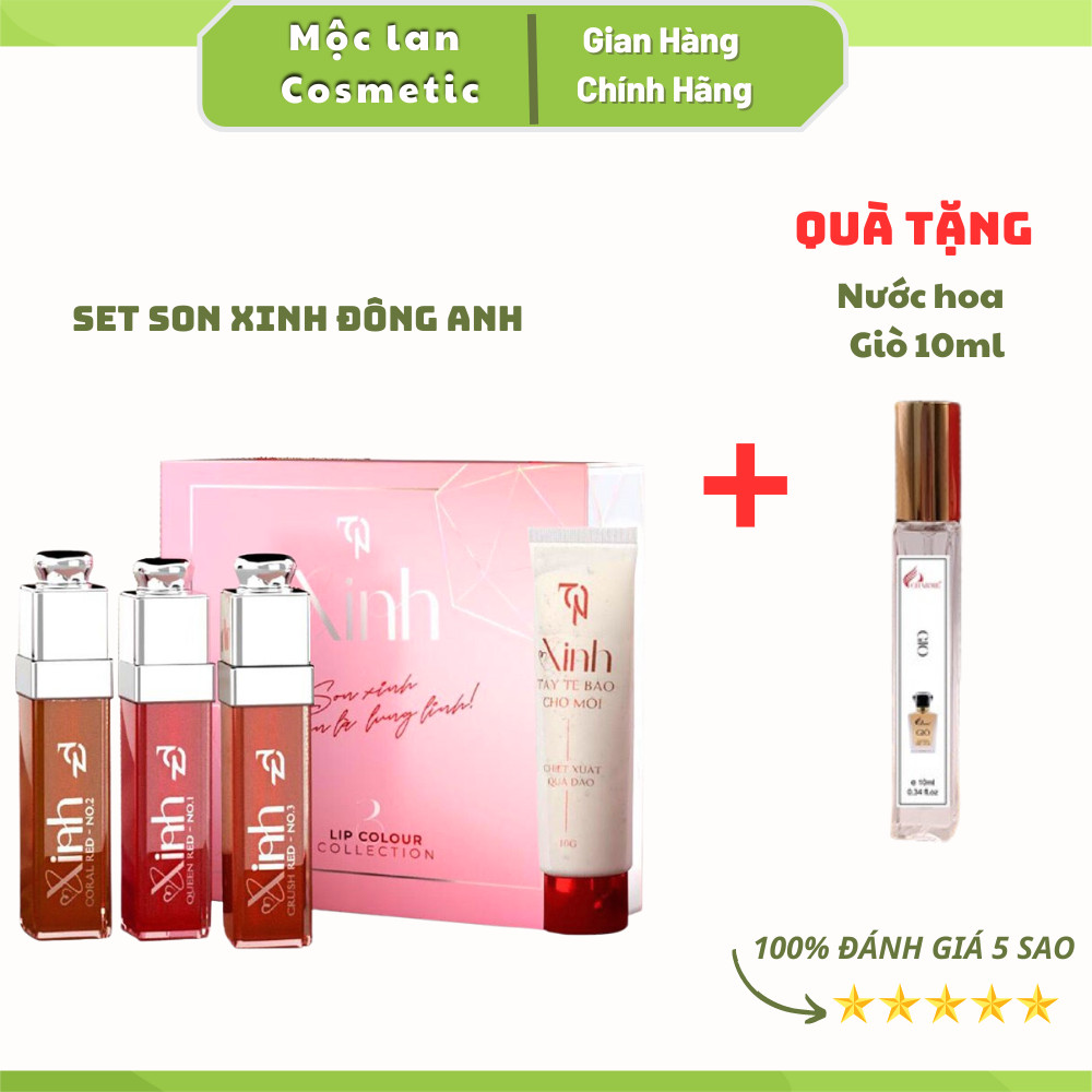 (tặng ttbc) Son Xinh Mỹ Phẩm Đông Anh Chính Hãng Set Son 3 Màu + tặng nước hoa