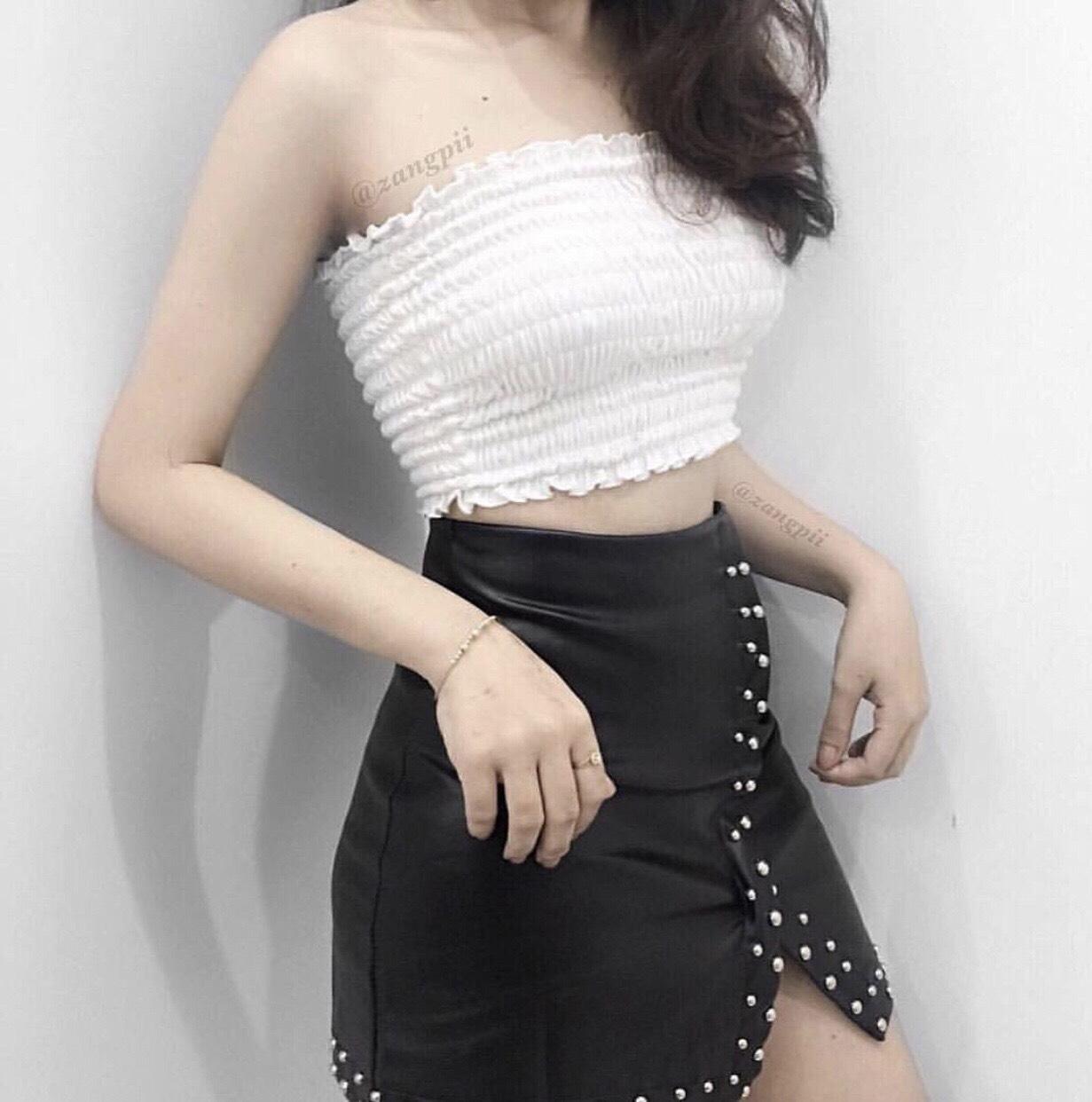 Aó ống voan nhún dễ phối đồ CROPTOP
