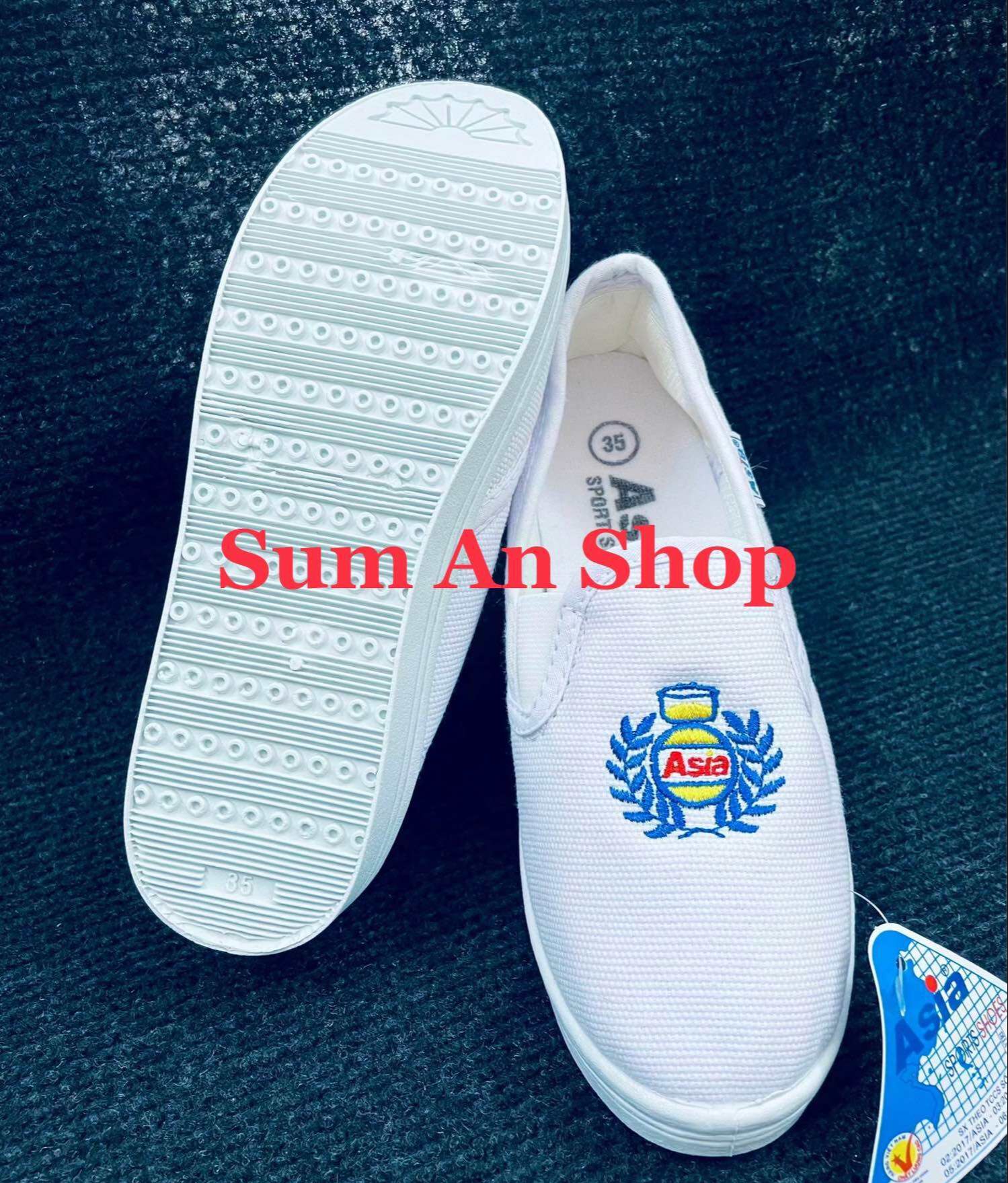 Giày thể dục lười Xỏ NỮ vải TRẮNG W07 học sinh lao động Asia