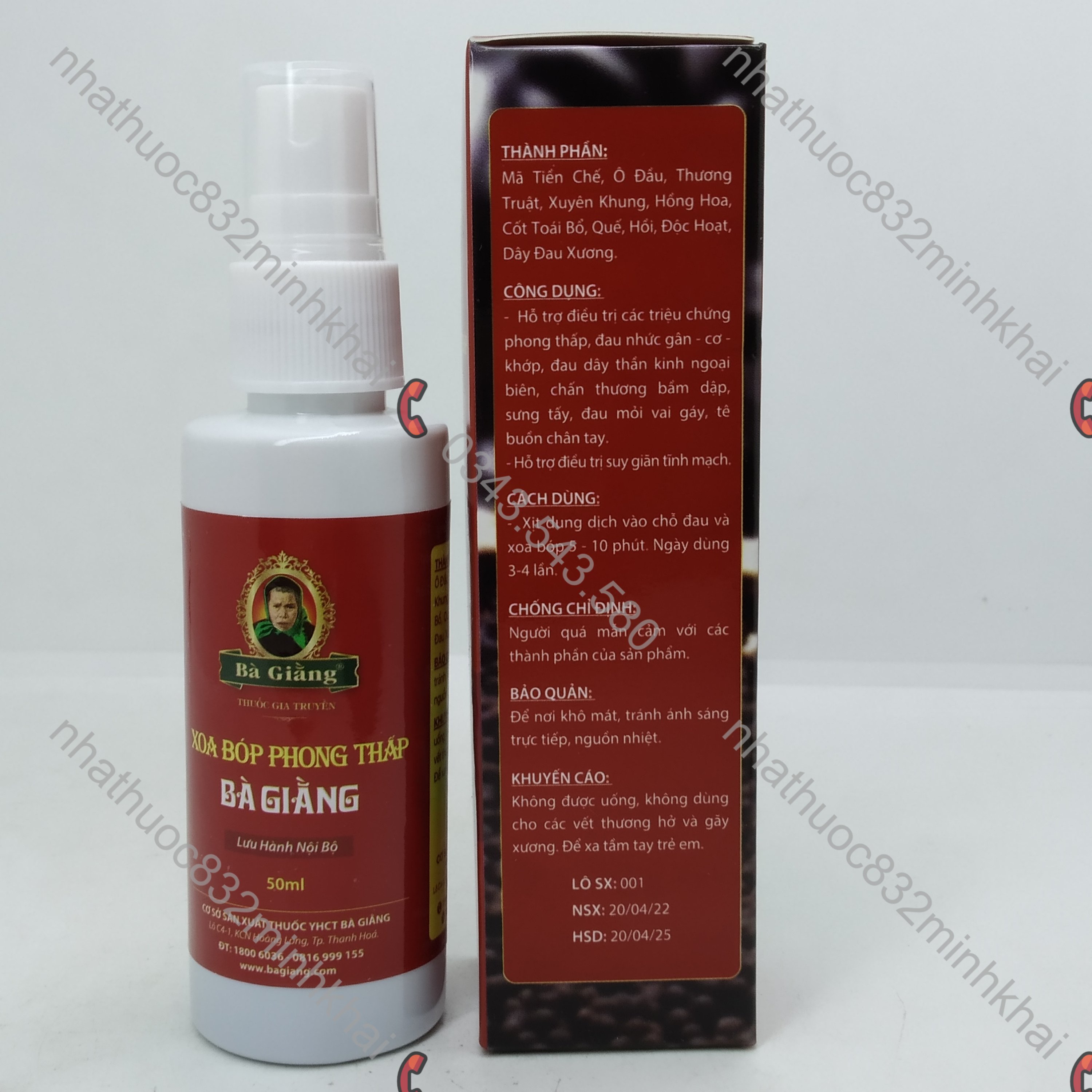 Xịt xoa bóp phong thấp Bà Giằng chai 50ml