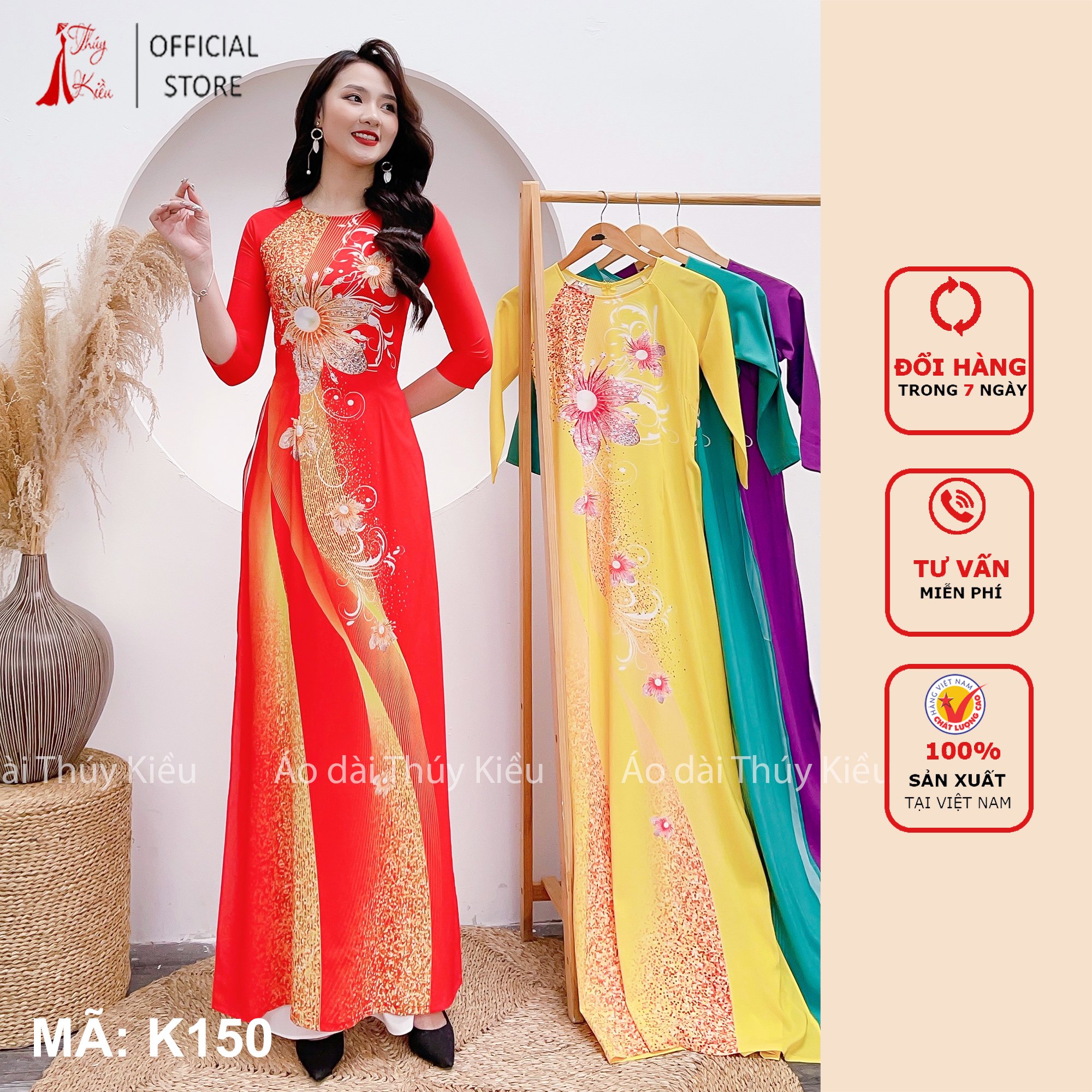 [Có bảo hành] Áo dài Thúy Kiều Áo dài lụa Nhật nền đỏ K150 óng ánh hoa ngực ❤️FREESHIP❤️mềm mại, co giãn, áo dài giá rẻ