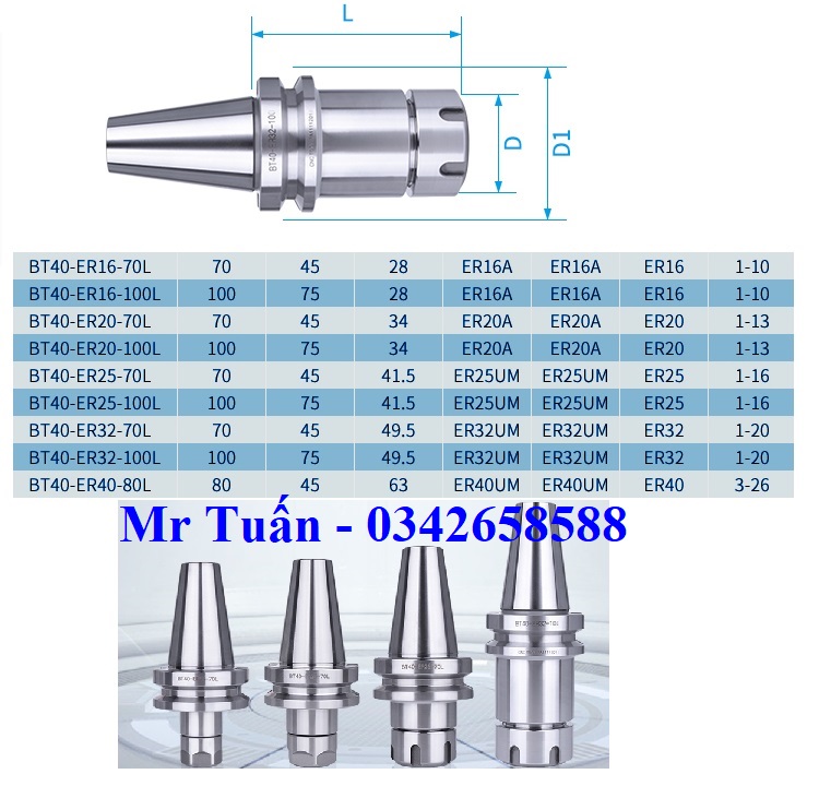 Bầu kẹp dao phay BT50 ER40
