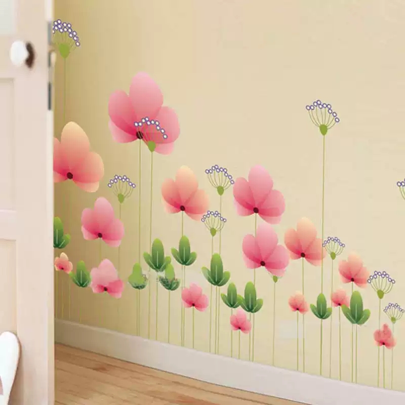 Decal dán tường: Hoa cỏ bừng sắc hồng GL215