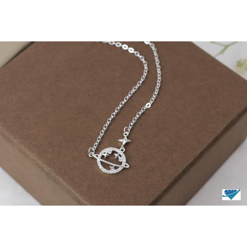 Dây chuyền nữ mặt địa cầu đính đá chuẩn bạc ta-THU HUONG SILVER