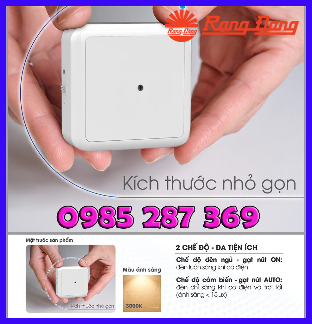 Đèn ngủ cảm biến rạng đông đn02.ls 65x65/0.3w cảm biến chuyển động và môi trường