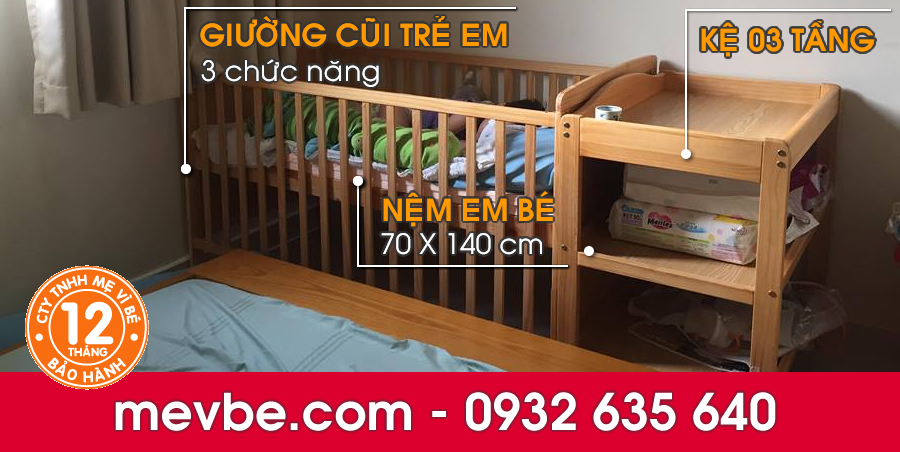 Cũi Marlow màu gỗ tự nhiên - Mẹ Vì Bé