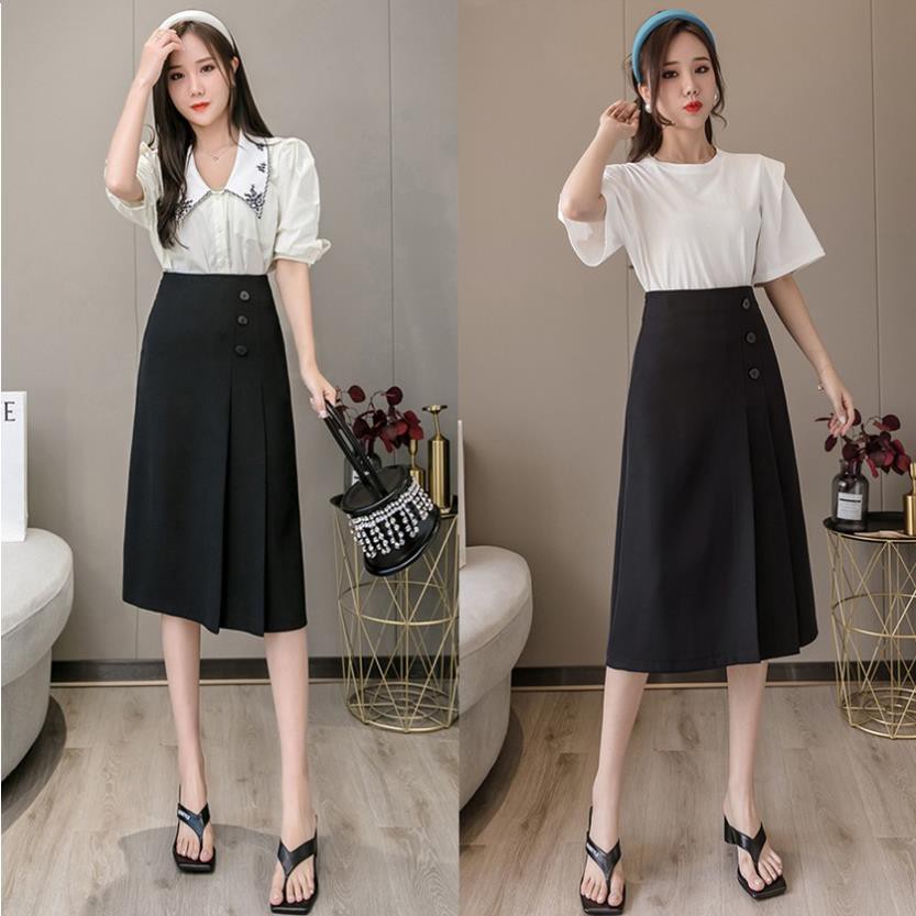Chân váy công sở dài phối 3 cúc