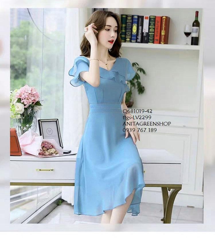 Q681019 đầm xòe rớt vai duyên dáng