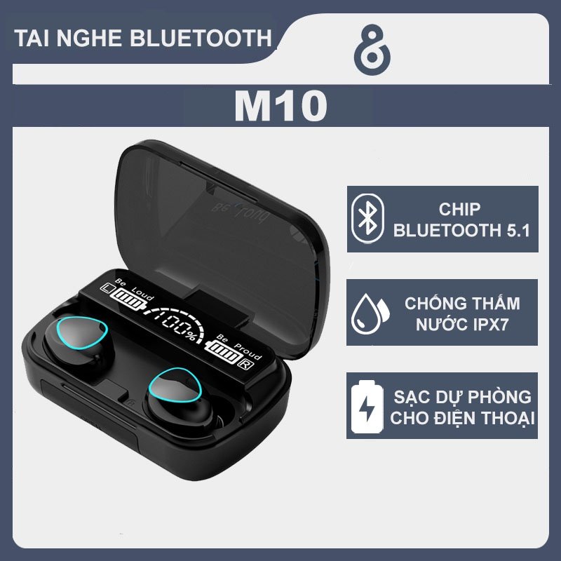 Tai Nghe Bluetooth Không Dây M10 Pro Phiên Bản Nâng Cấp Pin Trâu , Nút Cảm Ứng Tự Động Kết Nối - GIá Siêu Ưu Đãi