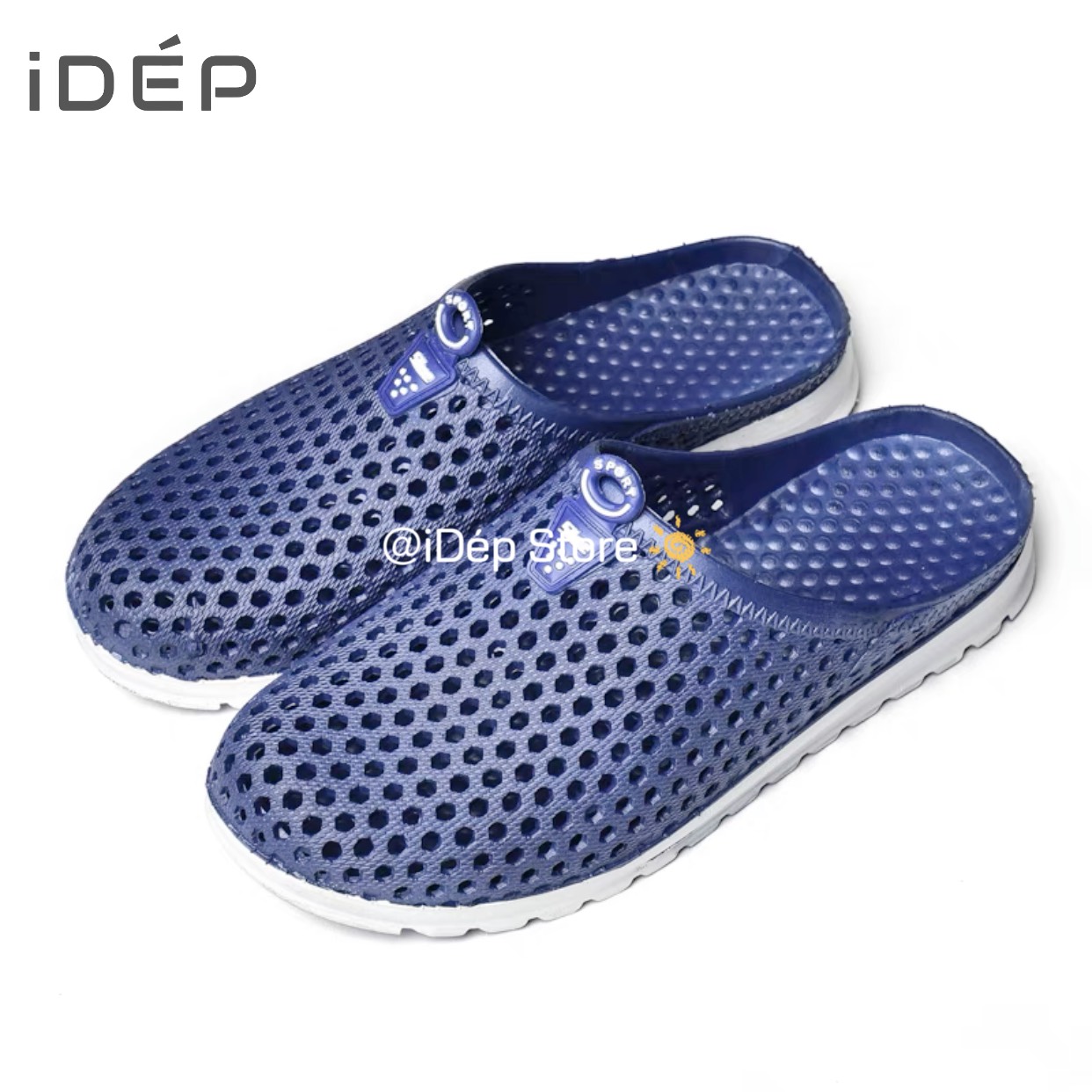 Dép Sục Nhựa Dẻo Lỗ Tổ Ong ĐI Mưa Bít Mũi Nam Nữ iDÉP- SL004 (Xanh/Ghi/Đen)