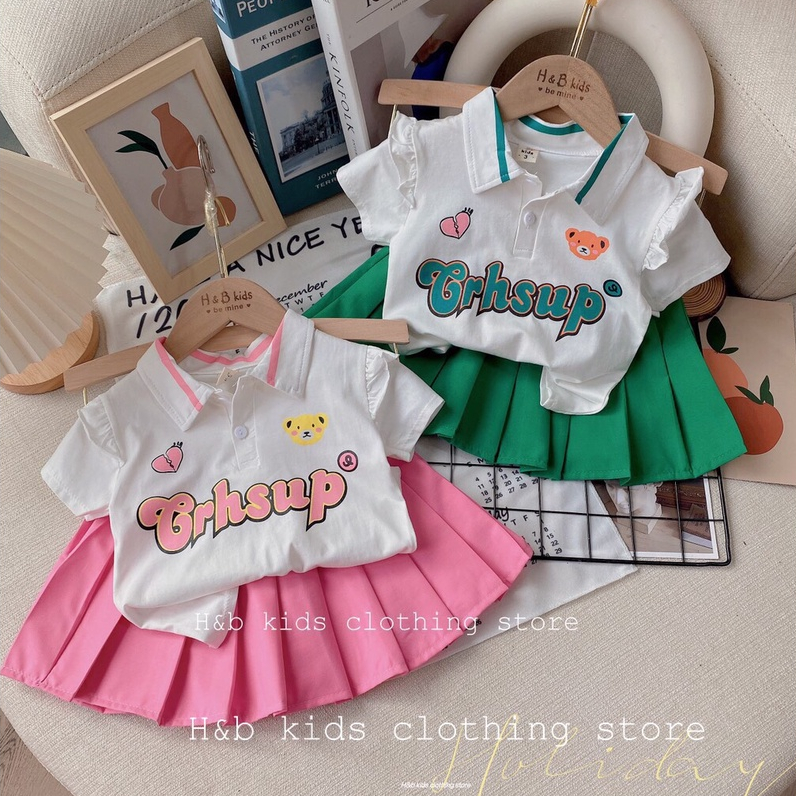 Set bộ chân váy dập ly cho bé gái