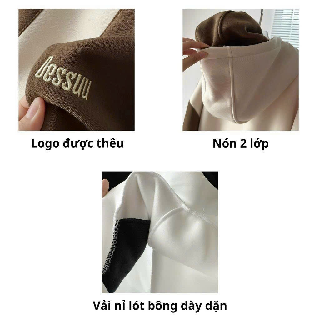 Áo Khoác Nỉ Form Rộng Phối Thân Độc Đáo Thêu Chữ DESSUU.Tp