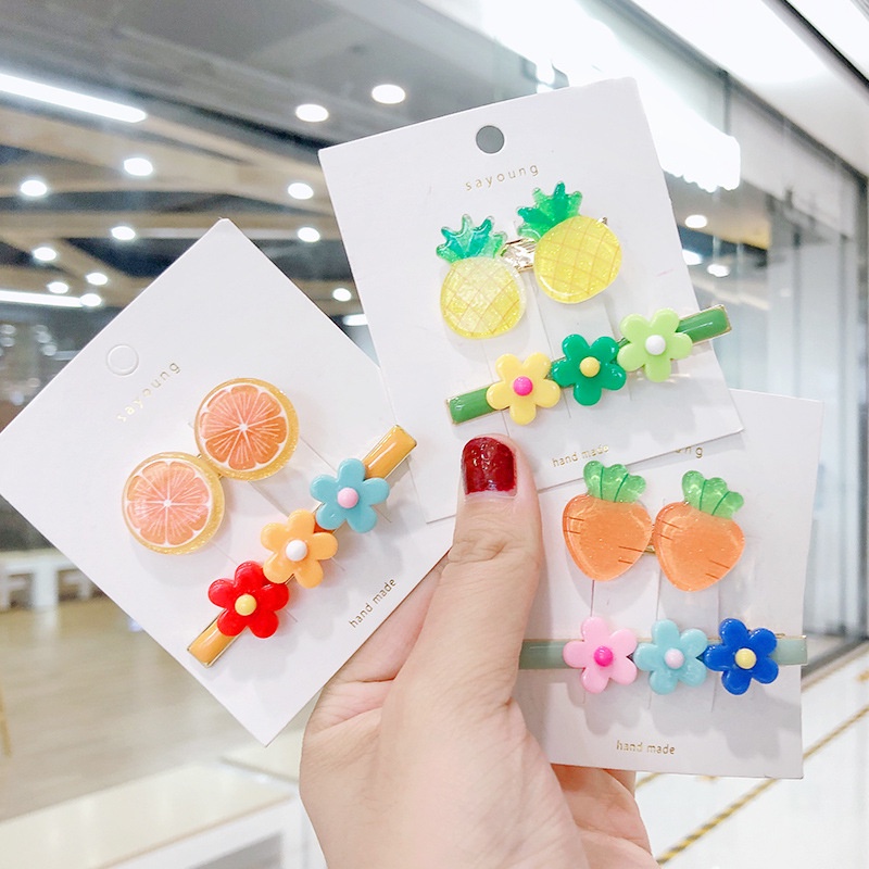 Set 2 kẹp mái Hoa mai 3 bông phối kẹp trái cây hè