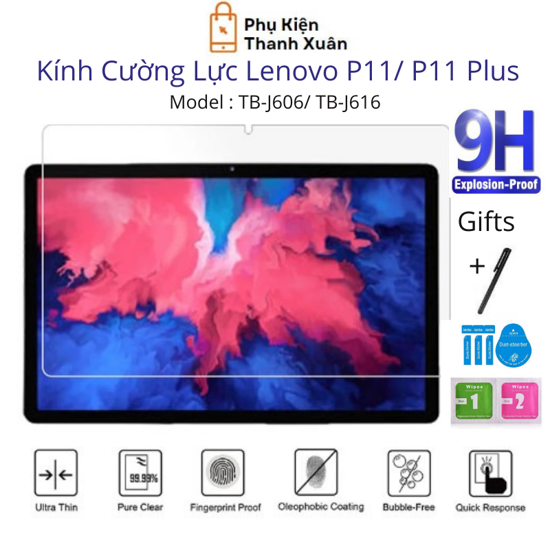 Kính cường lực Lenovo P11 / P11 Plus TB-J606 TB-J607 | Độ cứng 9H, dày 0.3 mm | Có phụ kiện và quà tặng kèm