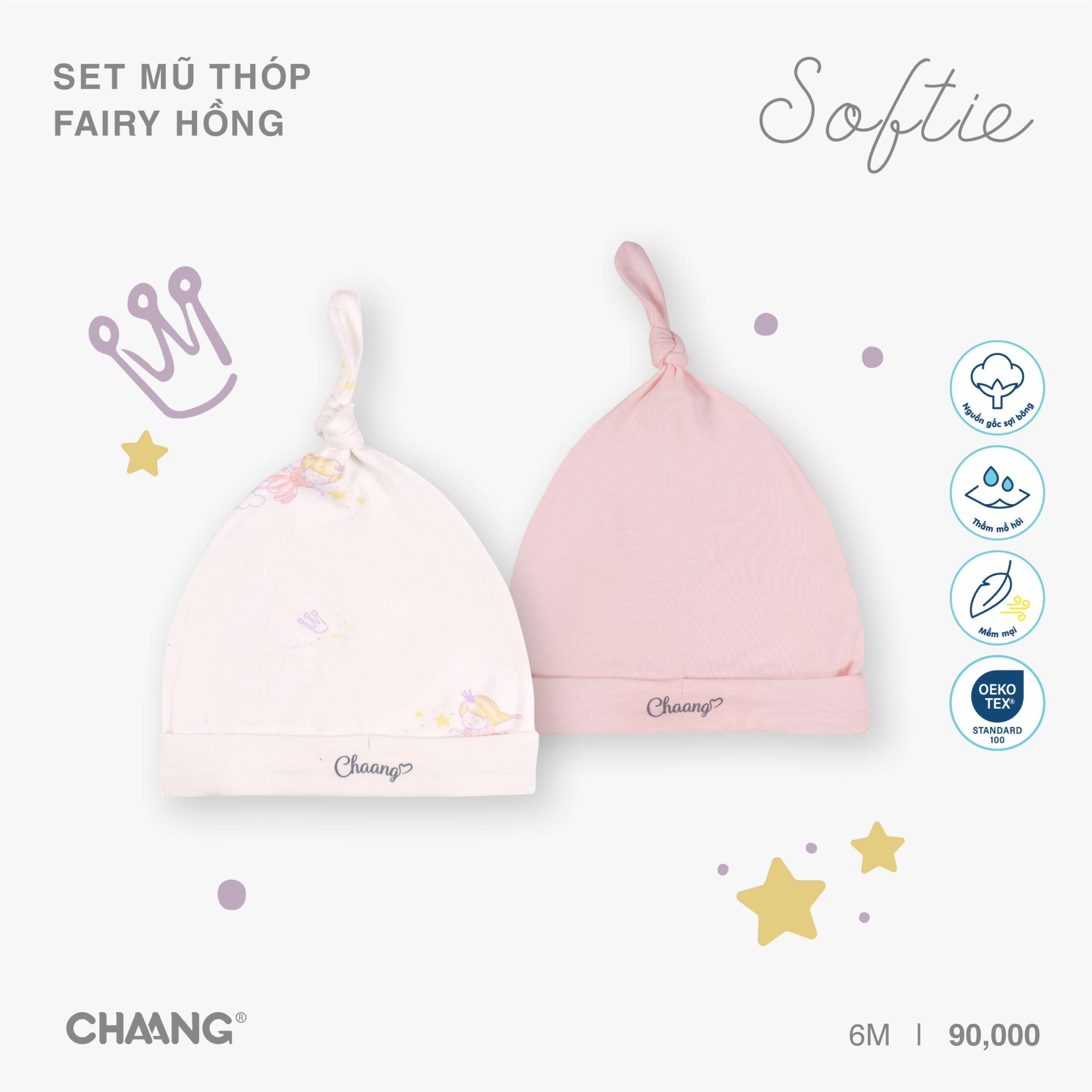 [CHAANG] Set 2 chiếc mũ thóp sơ sinh Fairy Chaang